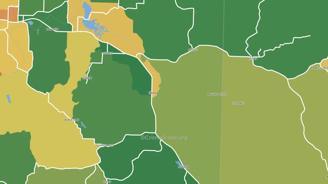 Elkins, AR Map of Burglary Rates