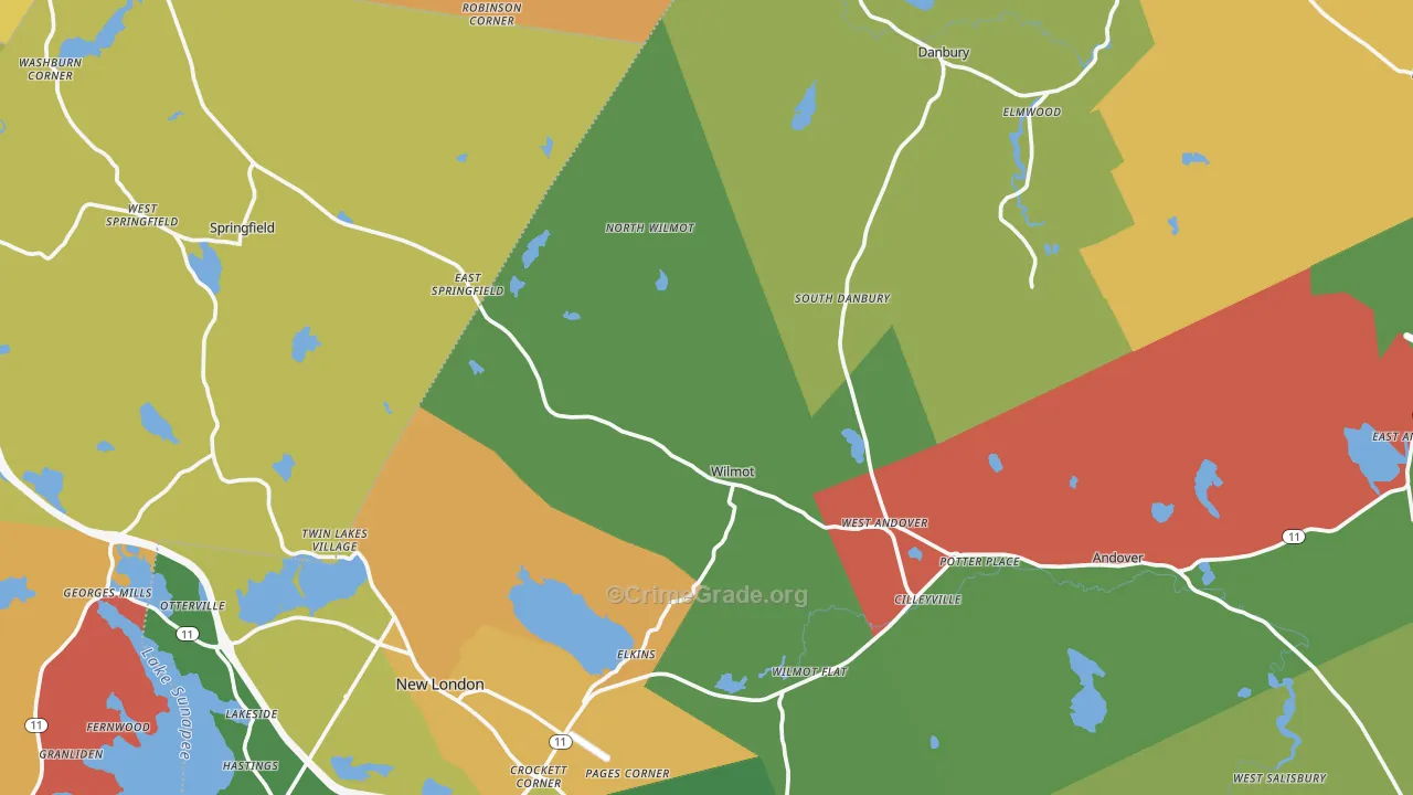 Elkins, NH Map of Burglary Rates