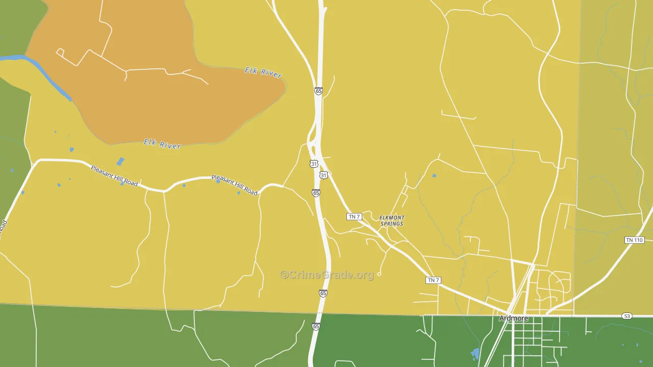 Elkmont Springs, TN Map of Burglary Rates
