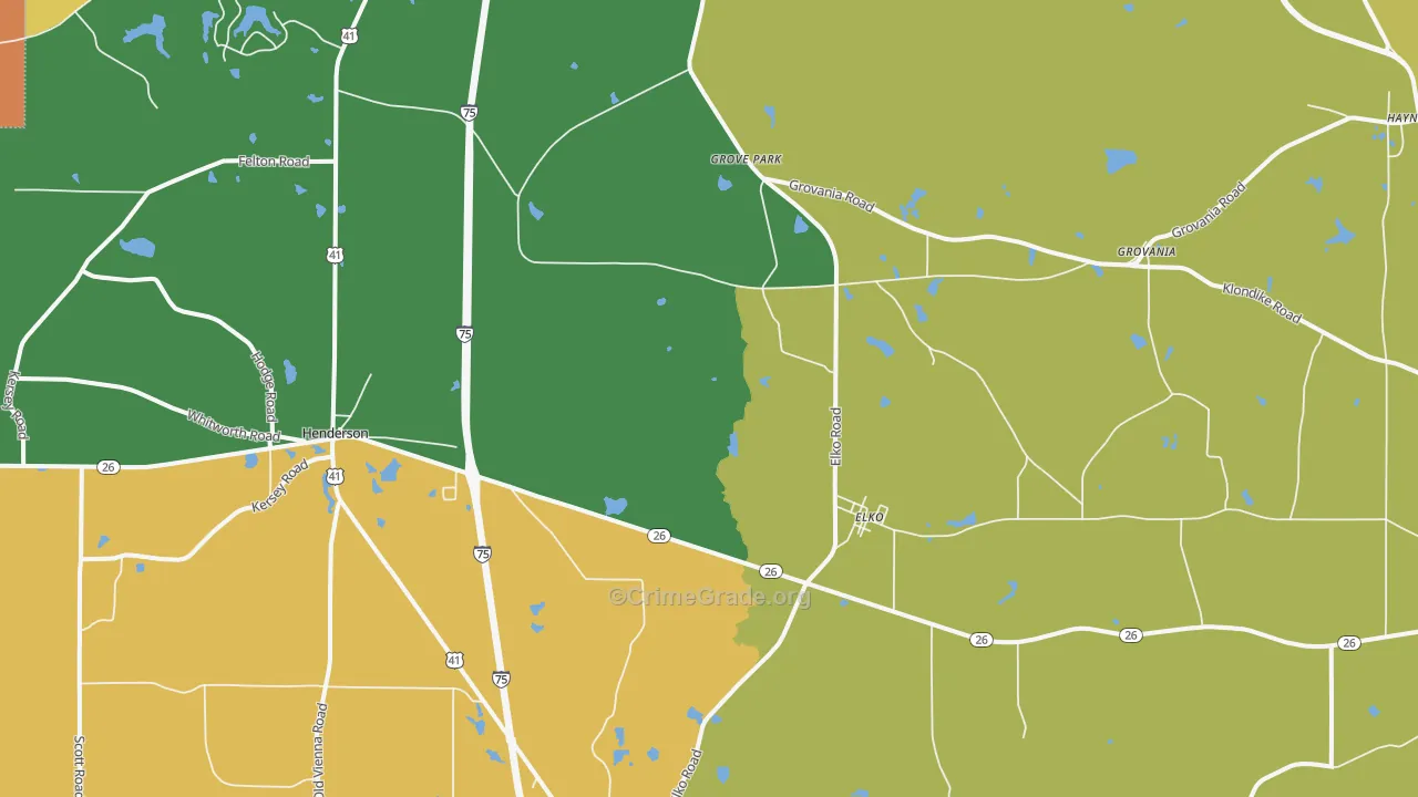 Elko, GA Map of Burglary Rates