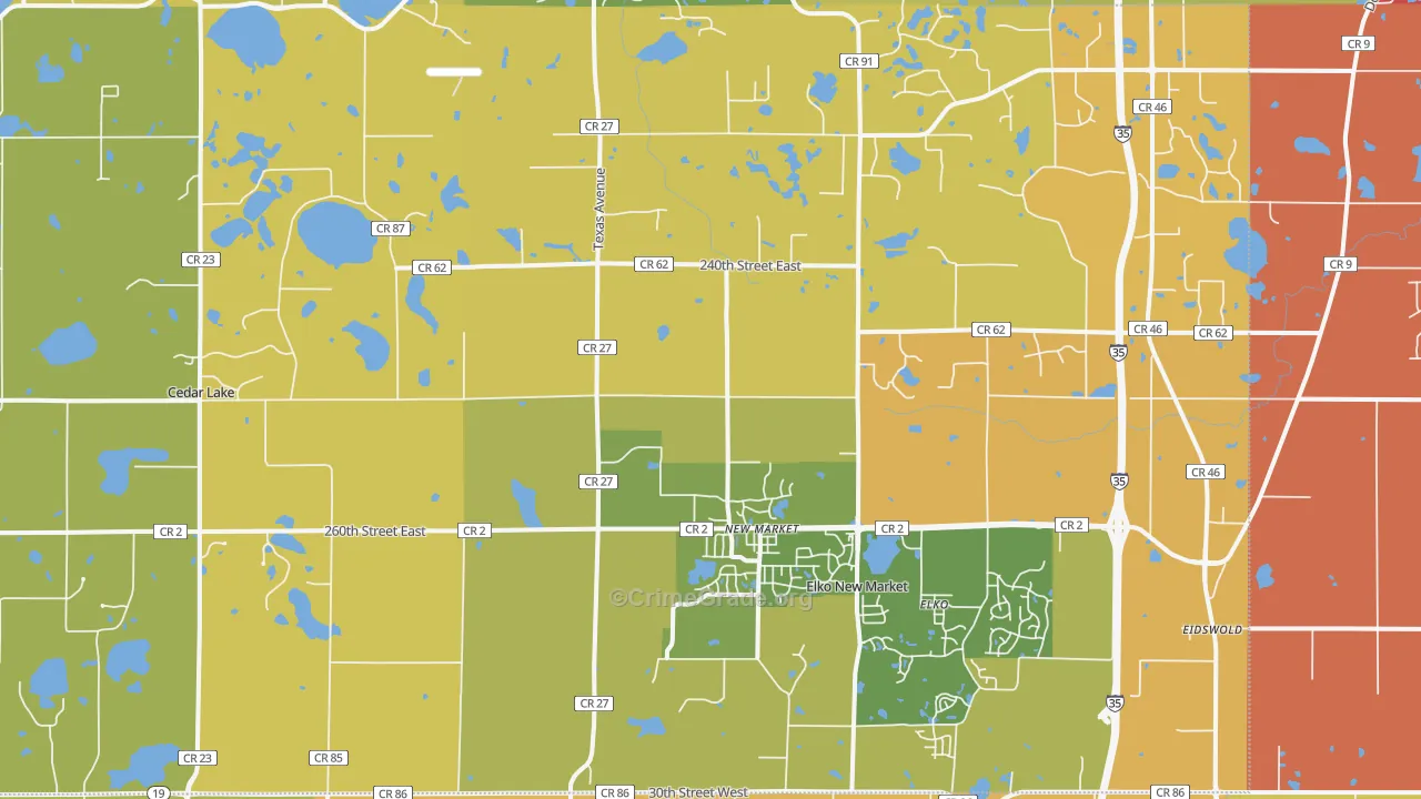 Elko, MN Map of Burglary Rates