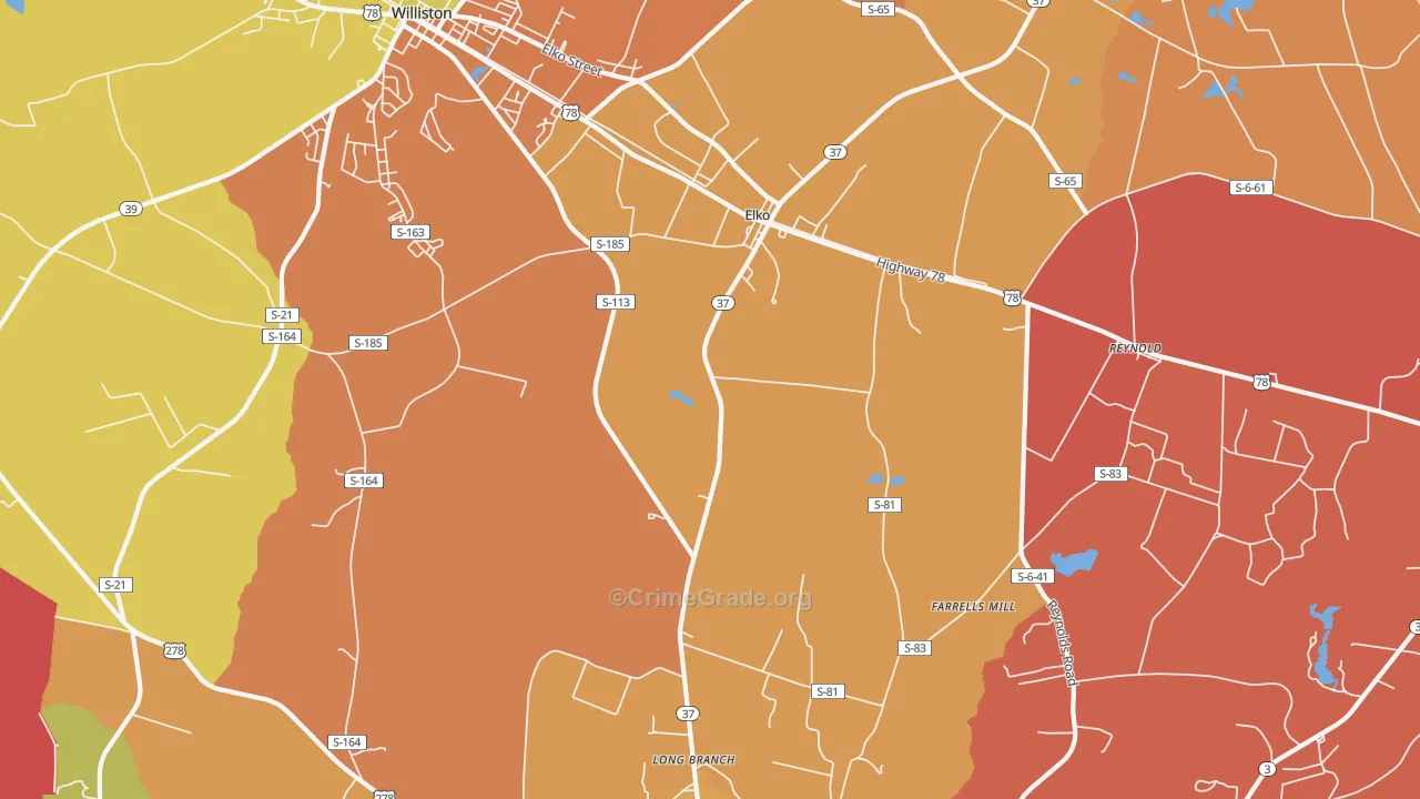 Elko, SC Map of Burglary Rates