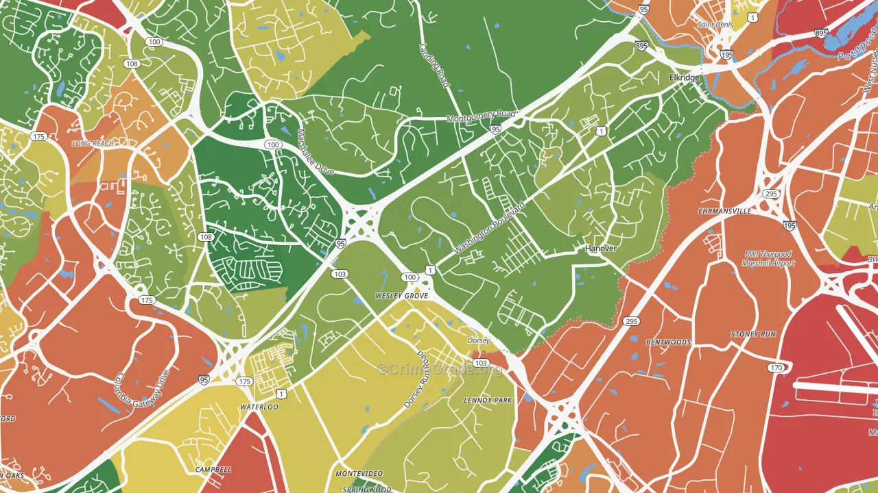 Elkridge, MD Map of Burglary Rates