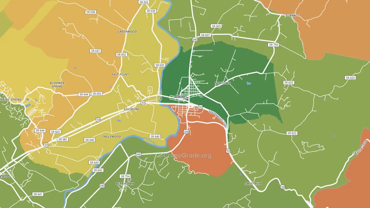Elkton, VA Map of Burglary Rates