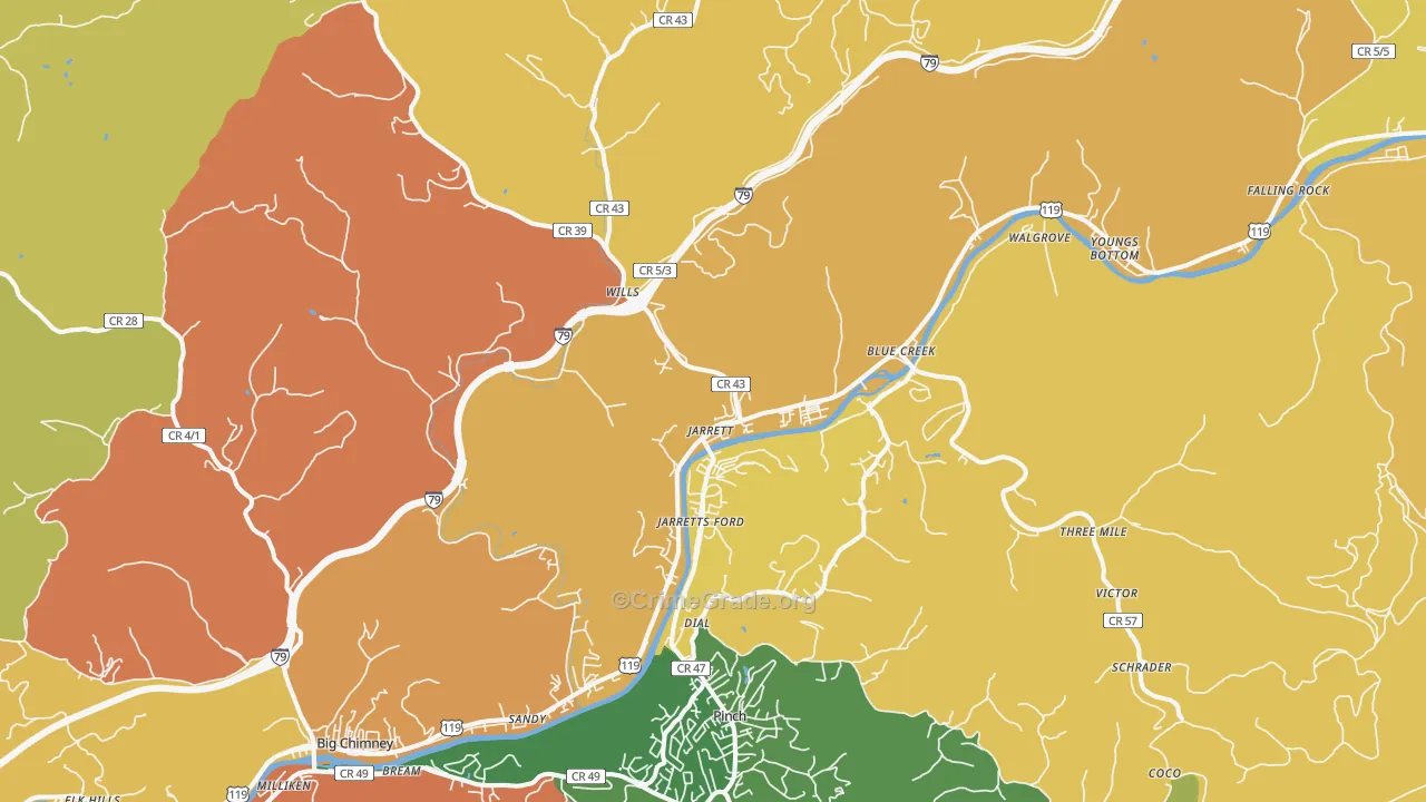 Elkview, WV Map of Burglary Rates