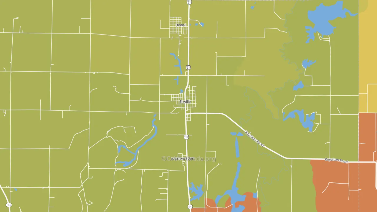 Elkville, IL Map of Burglary Rates