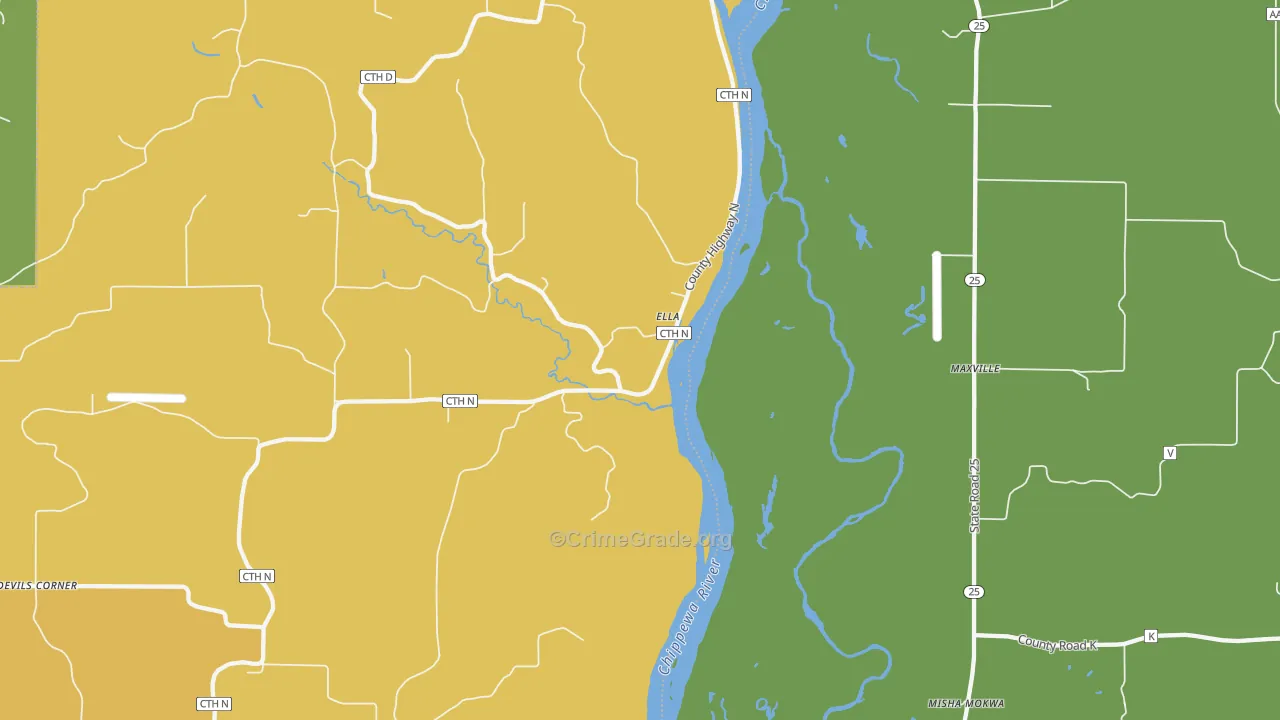 Ella, WI Map of Burglary Rates