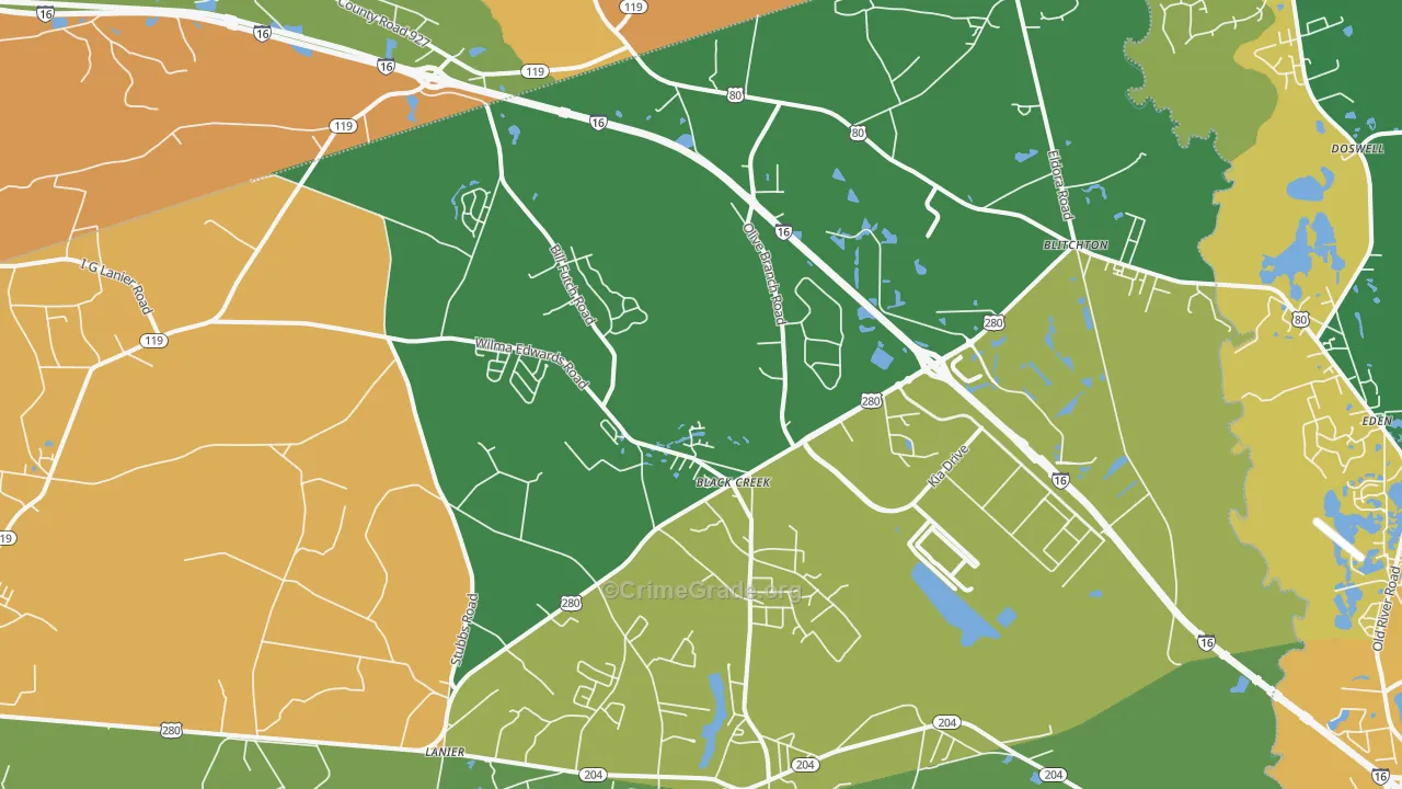 Ellabell, GA Map of Burglary Rates