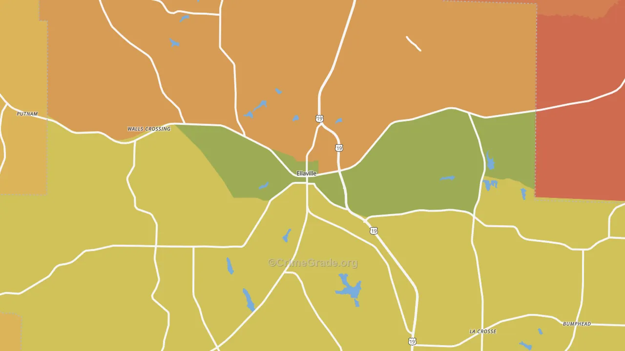 Ellaville, GA Map of Burglary Rates