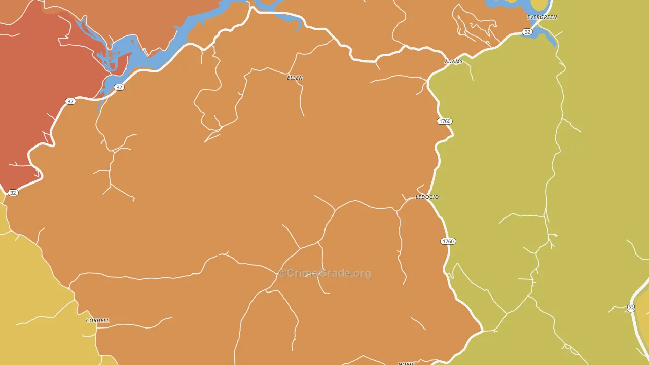Ellen, KY Map of Burglary Rates