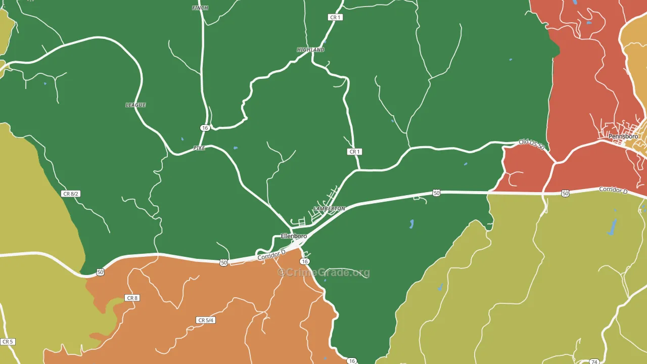 Ellenboro, WV Map of Burglary Rates