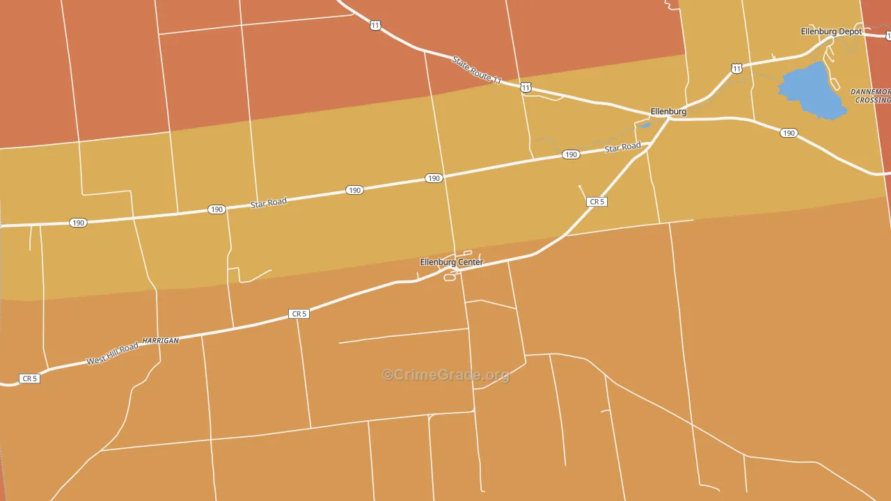 Ellenburg Center, NY Map of Burglary Rates