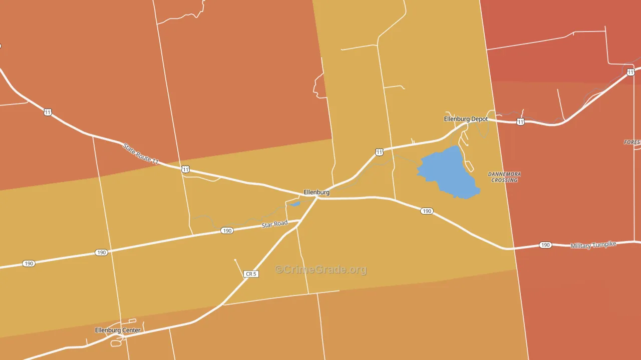 Ellenburg, NY Map of Burglary Rates