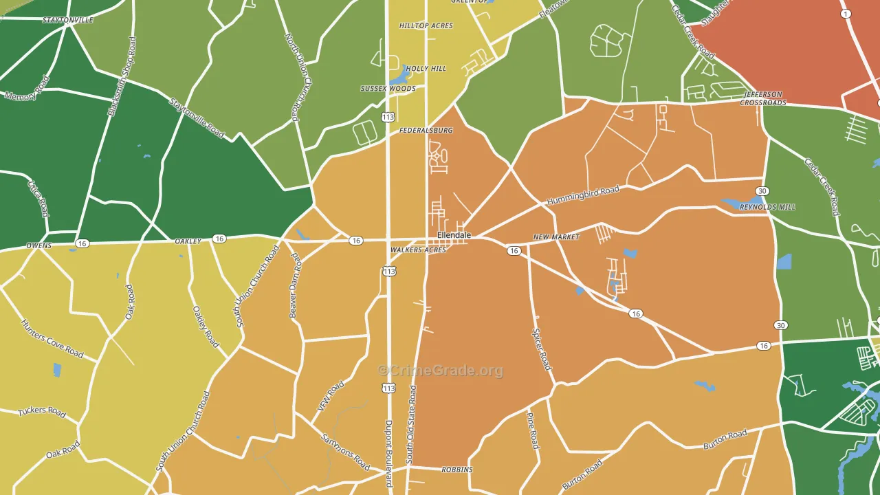 Ellendale, DE Map of Burglary Rates
