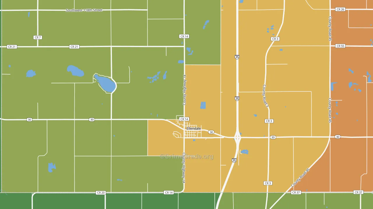 Ellendale, MN Map of Burglary Rates