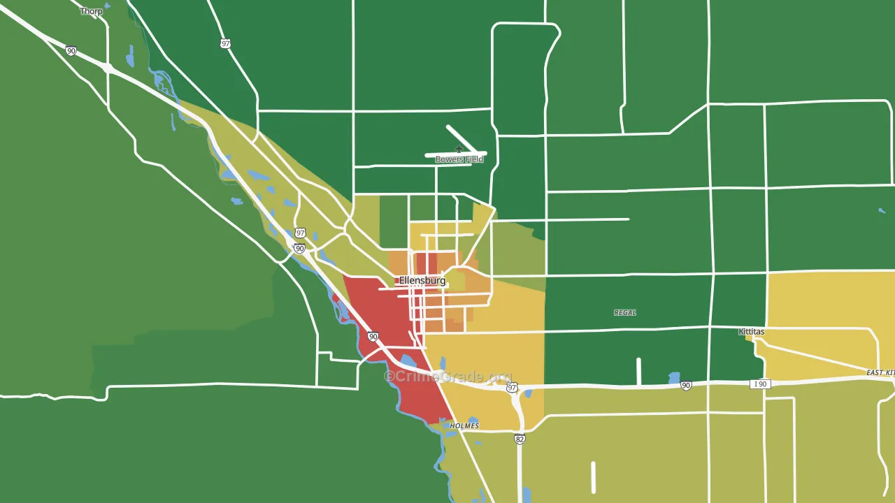 Ellensburg, WA Map of Burglary Rates