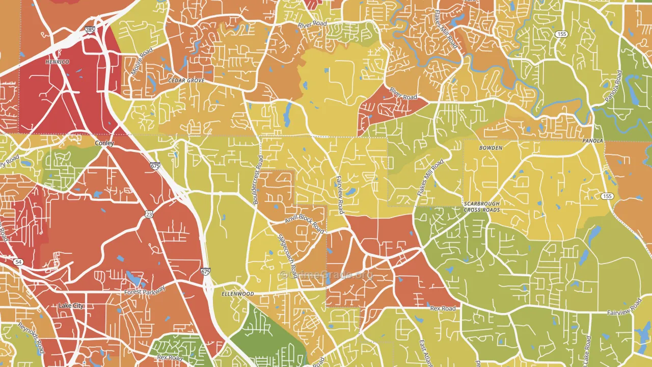 Ellenwood, GA Map of Burglary Rates