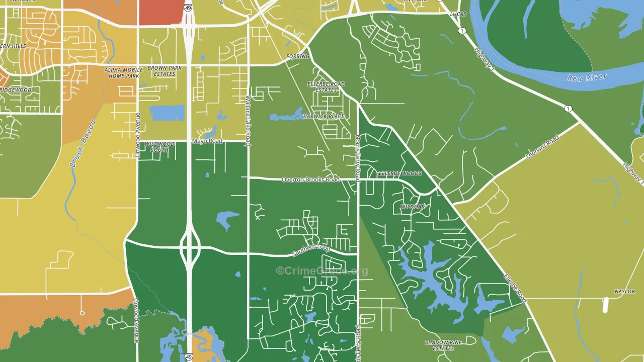 Ellerbee Woods, Shreveport, LA Map of Burglary Rates