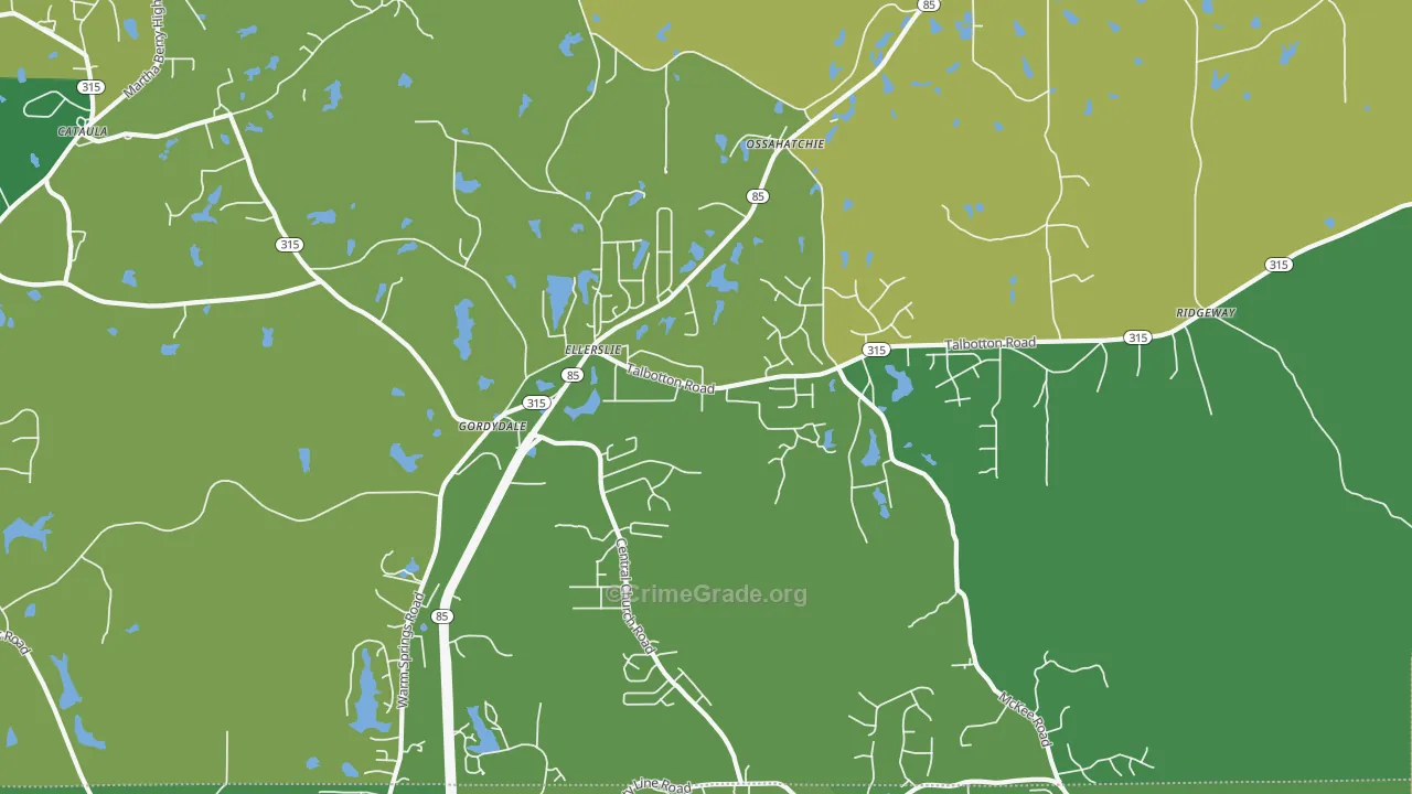 Ellerslie, GA Map of Burglary Rates