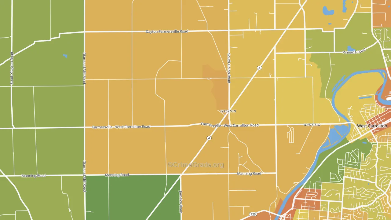 Ellerton, OH Map of Burglary Rates