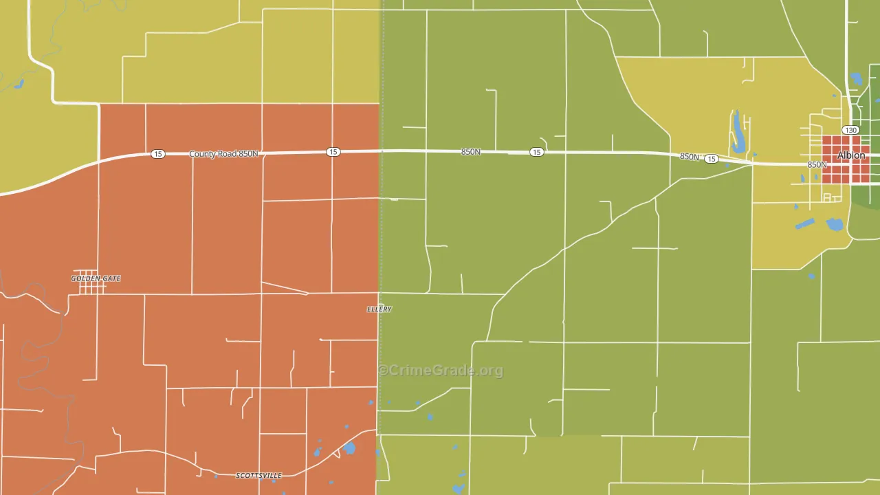 Ellery, IL Map of Burglary Rates