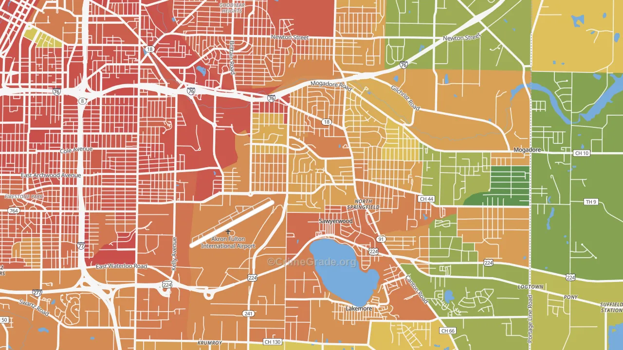 Ellet, Akron, OH Map of Burglary Rates