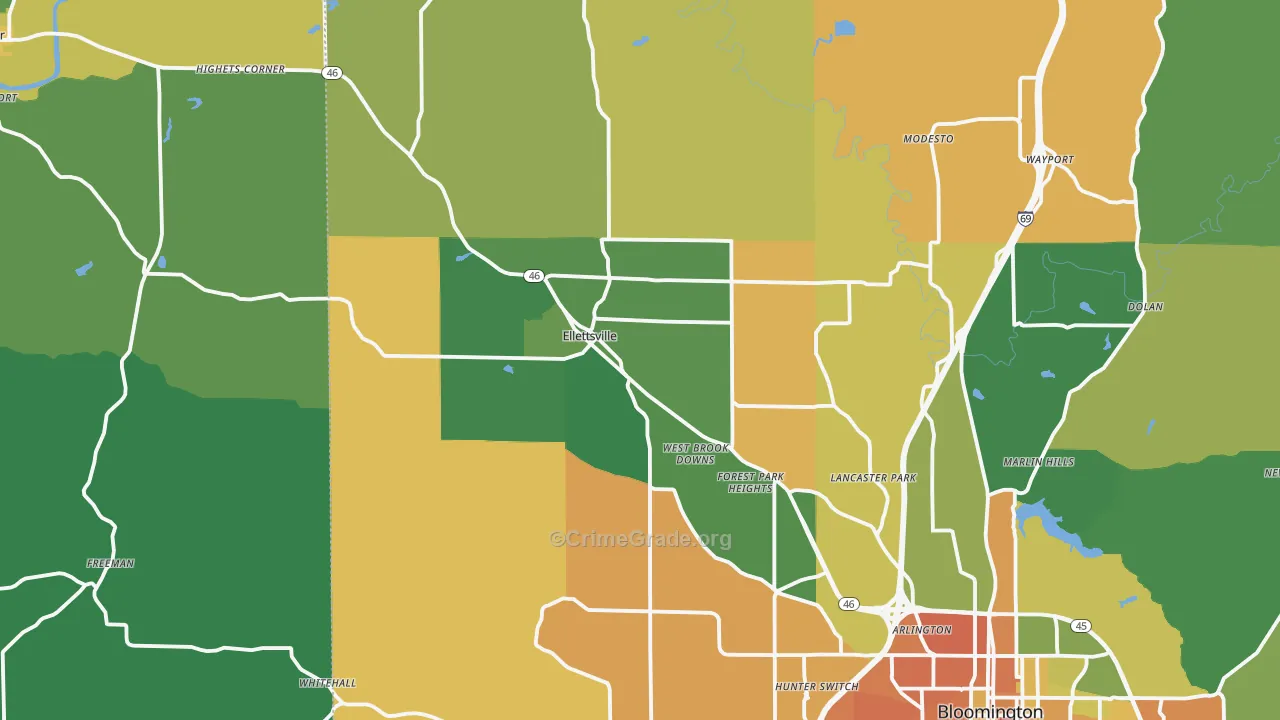 Ellettsville, IN Map of Burglary Rates