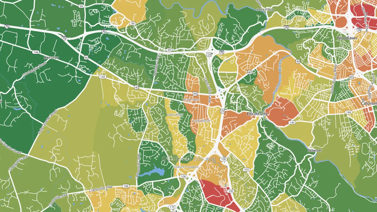 Ellicott City, MD Map of Burglary Rates