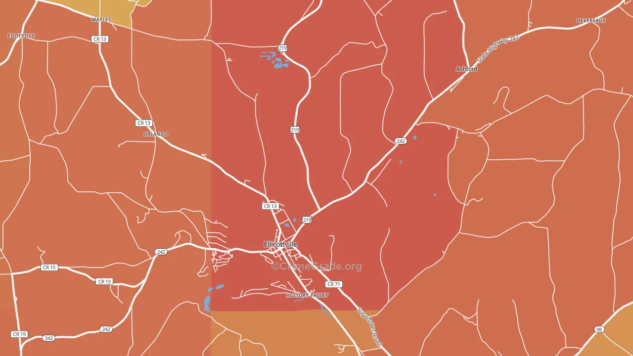 Ellicottville, NY Map of Burglary Rates