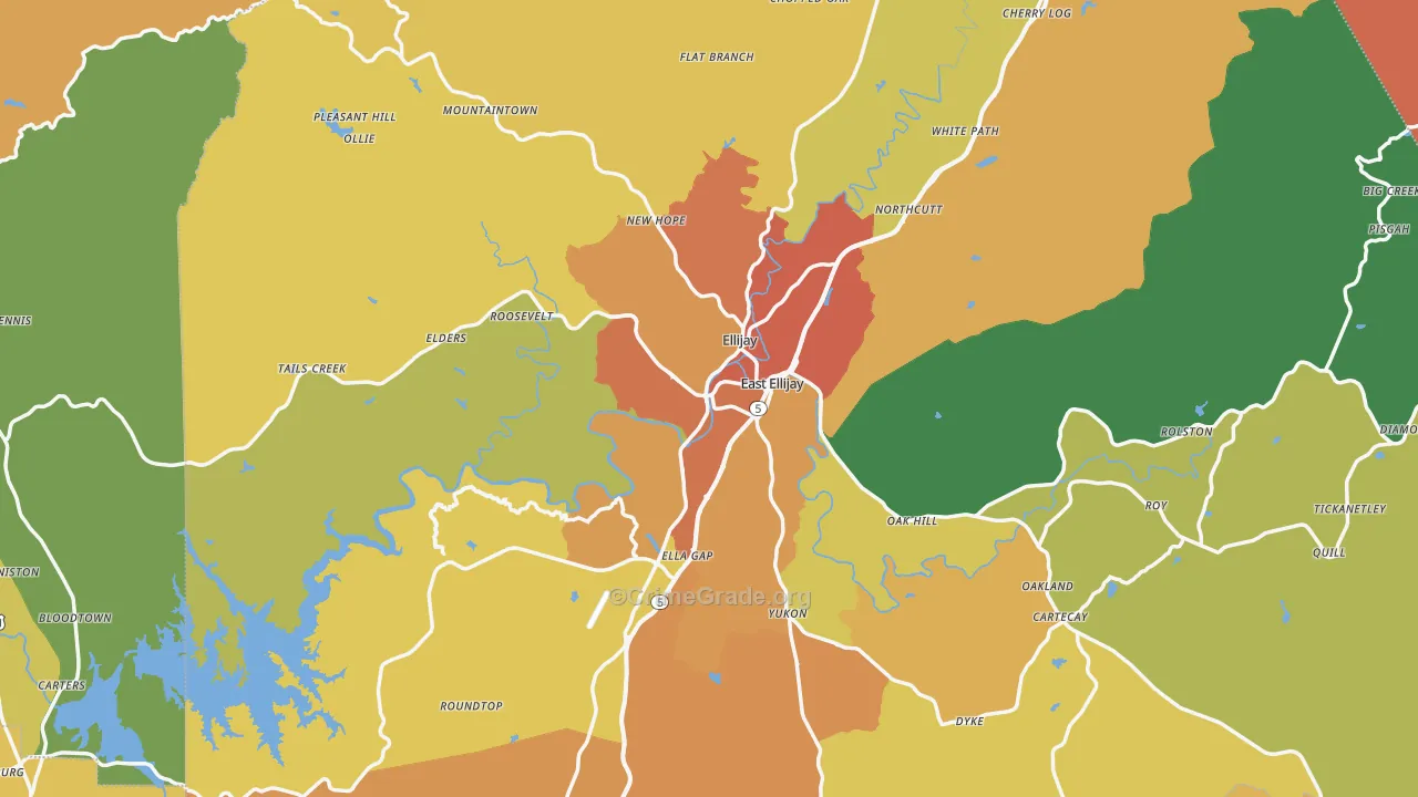 Ellijay, GA Map of Burglary Rates