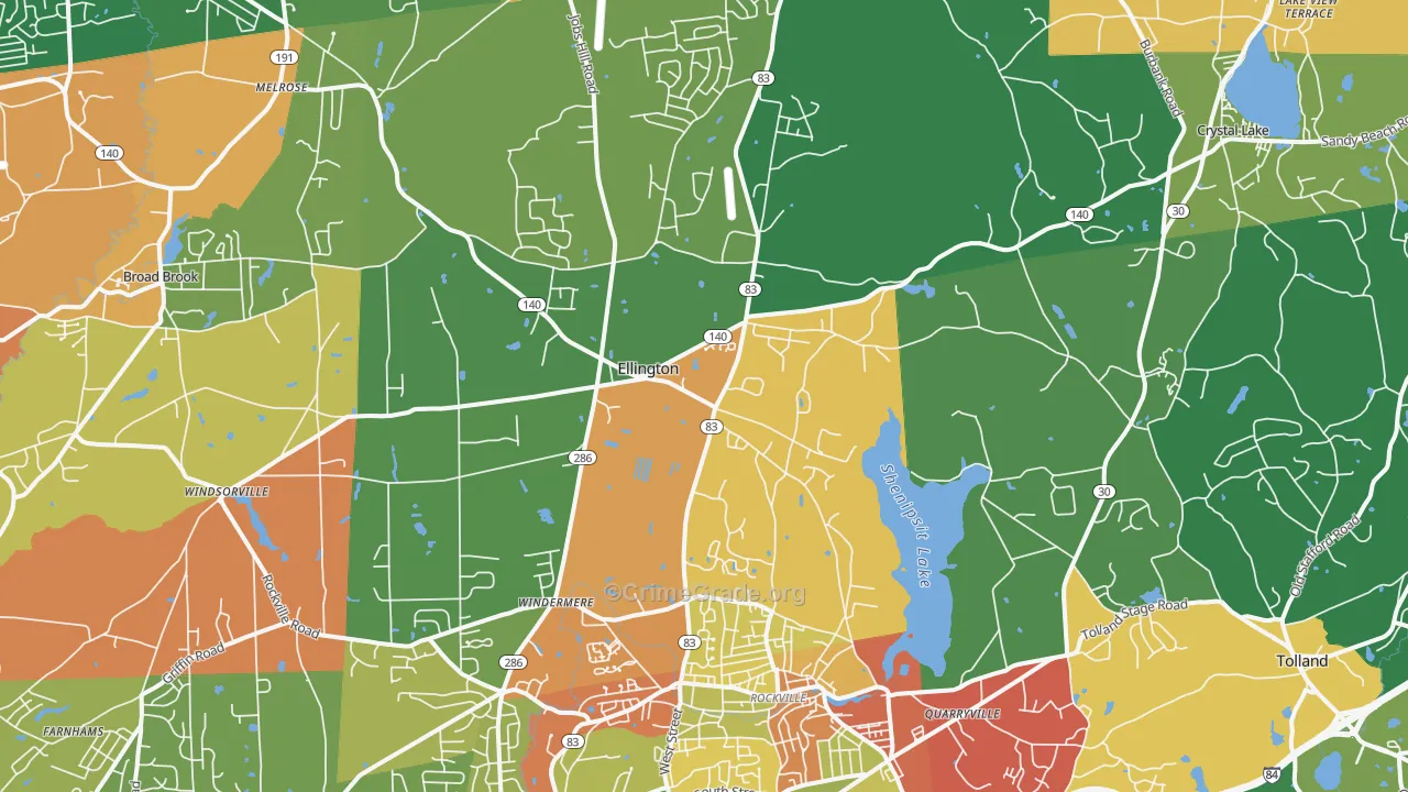 Ellington, CT Map of Burglary Rates
