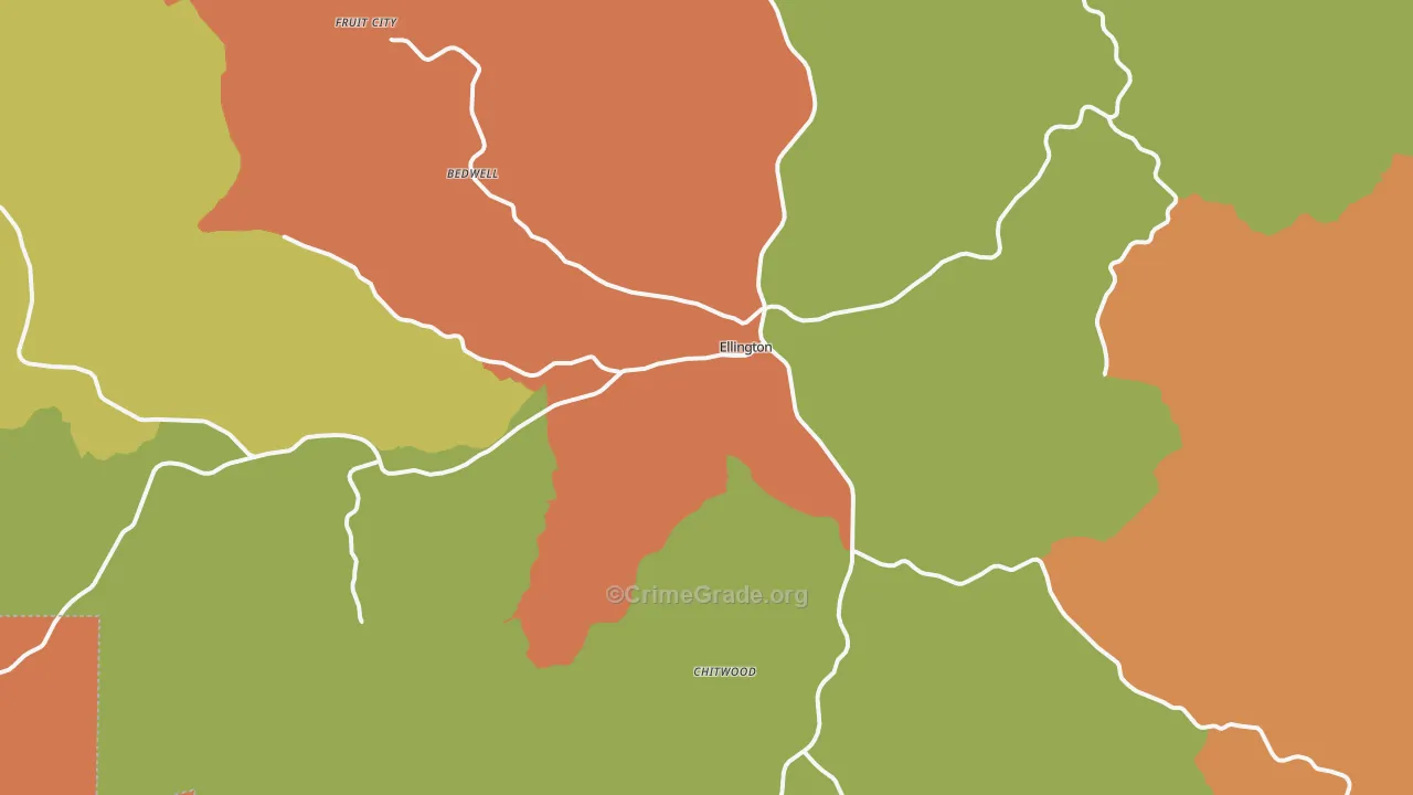 Ellington, MO Map of Burglary Rates