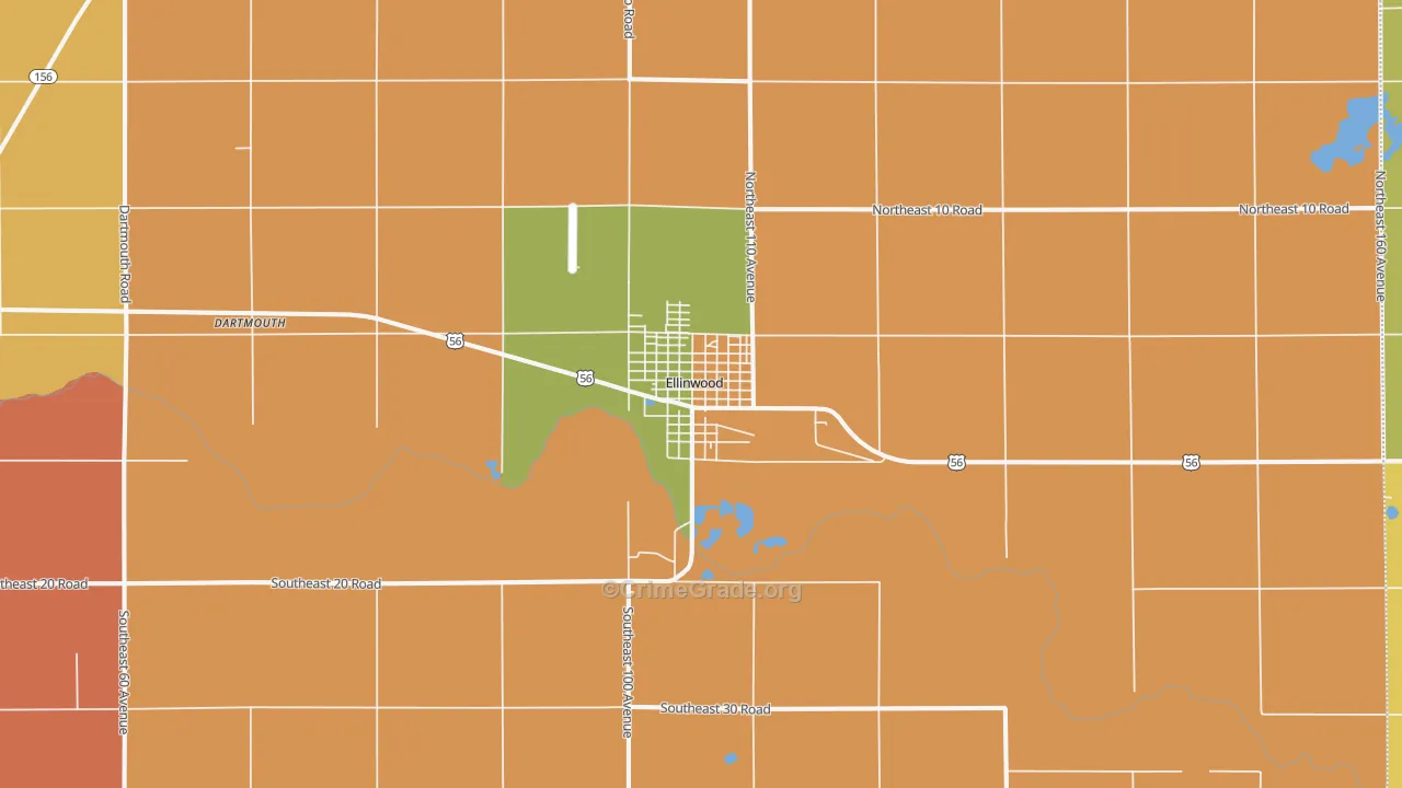 Ellinwood, KS Map of Burglary Rates