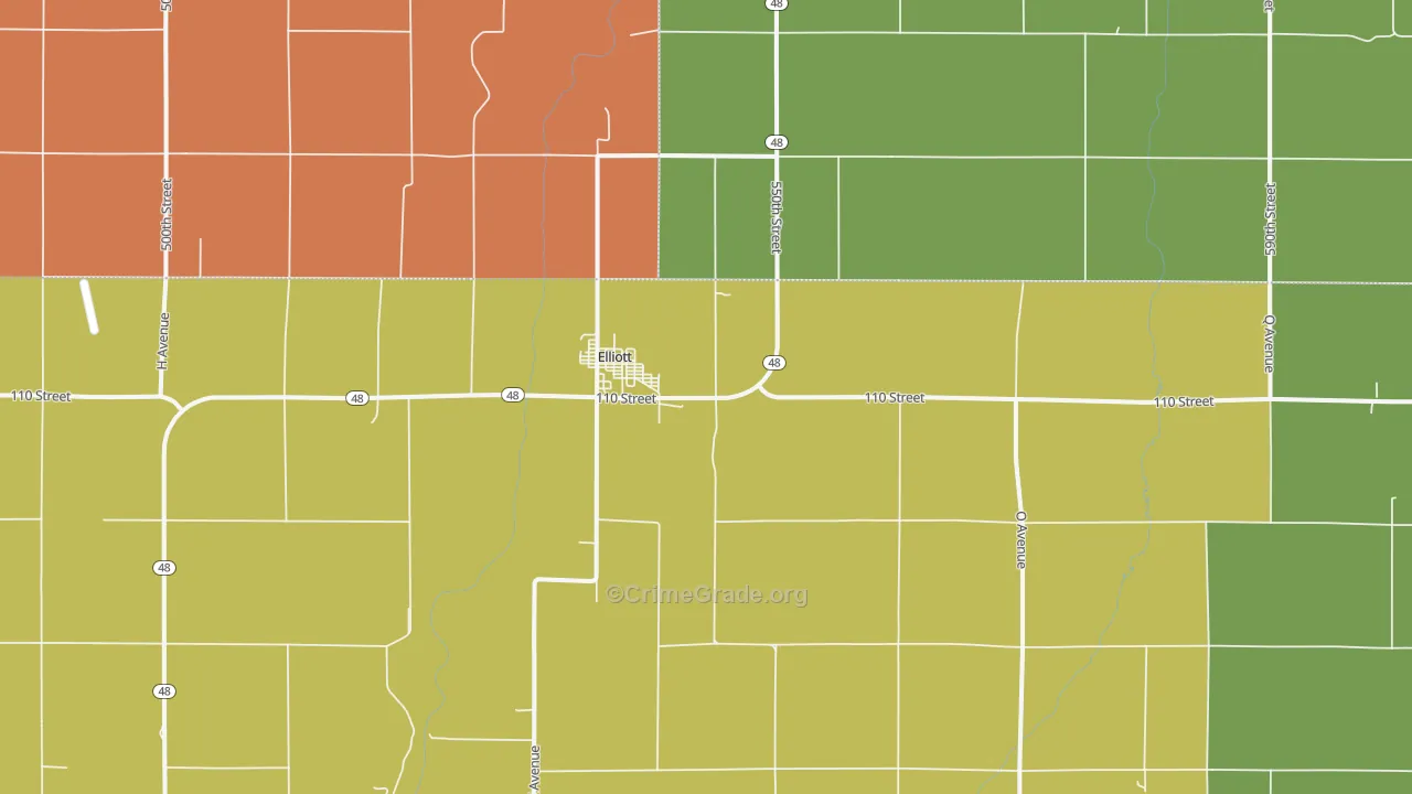 Elliott, IA Map of Burglary Rates