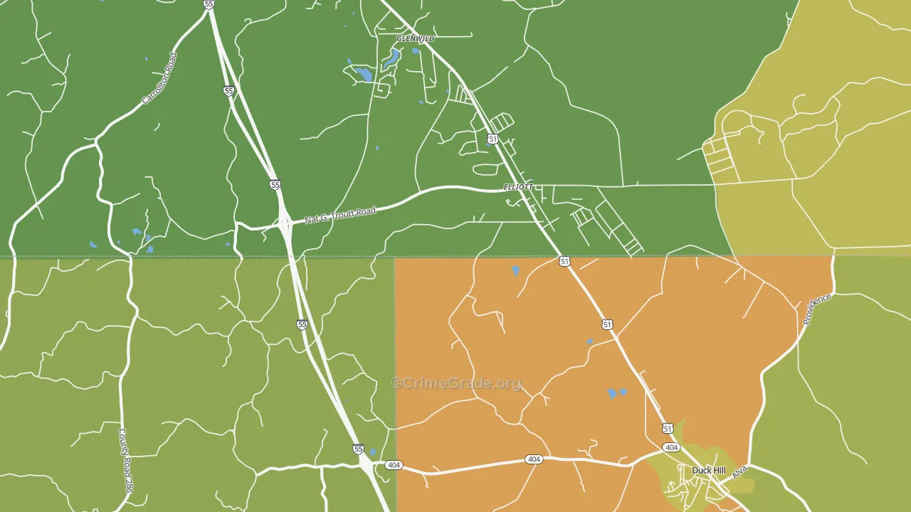 Elliott, MS Map of Burglary Rates