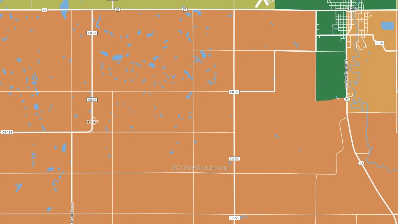 Elliott, ND Map of Burglary Rates