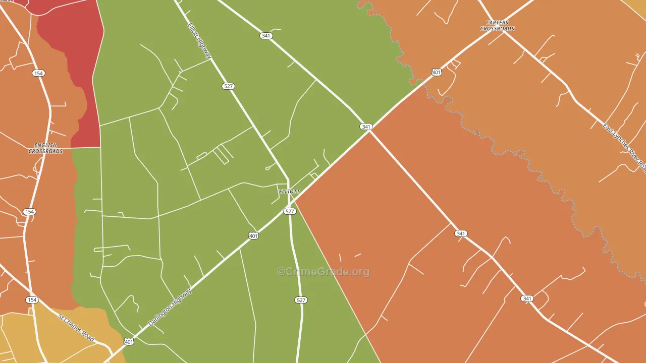 Elliott, SC Map of Burglary Rates