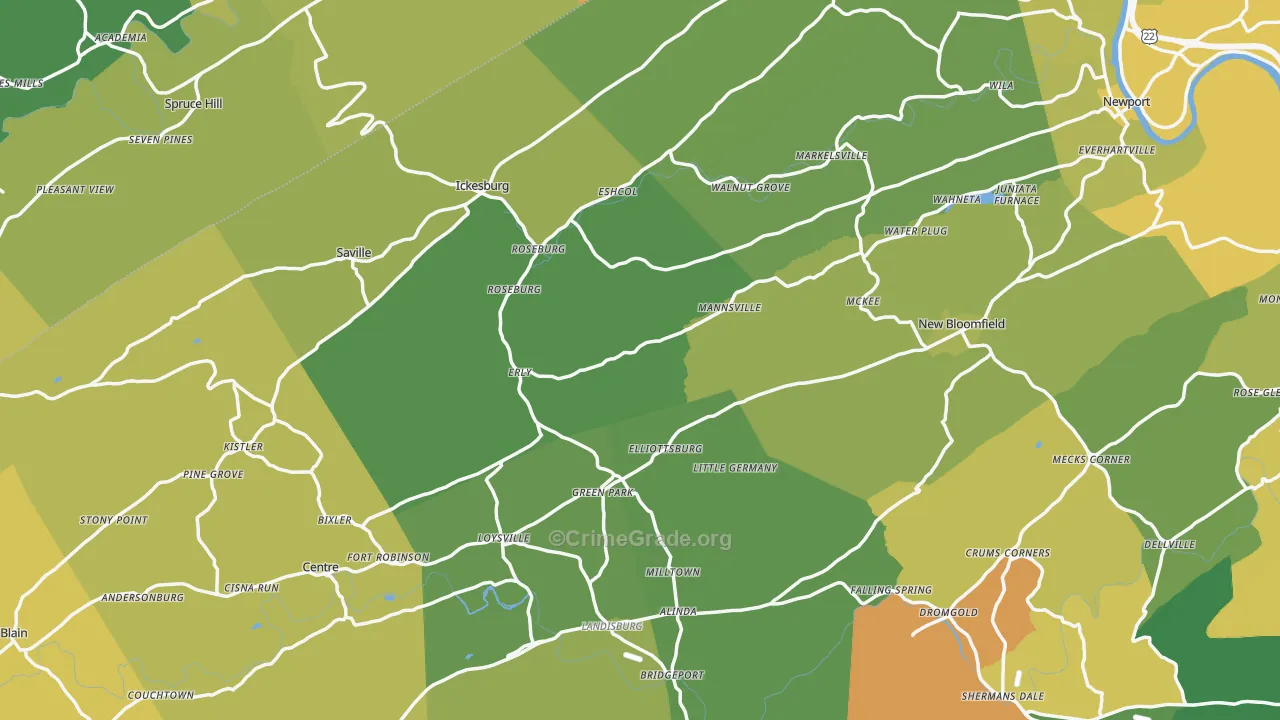 Elliottsburg, PA Map of Burglary Rates