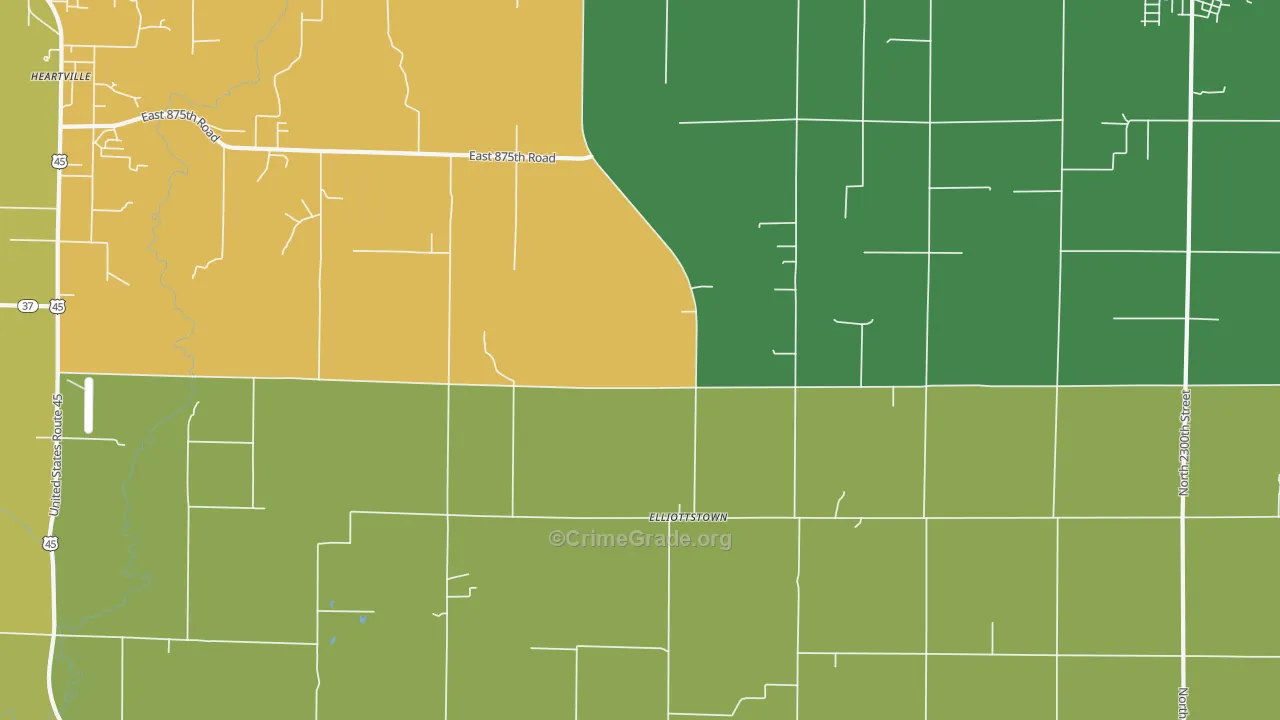 Elliottstown, IL Map of Burglary Rates