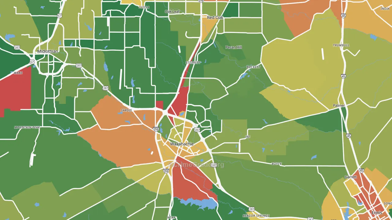 Ellis County, TX Map of Burglary Rates