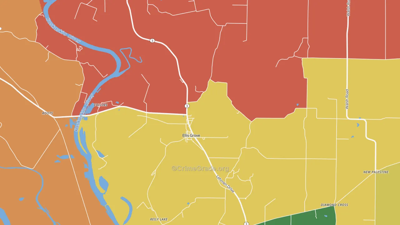 Ellis Grove, IL Map of Burglary Rates