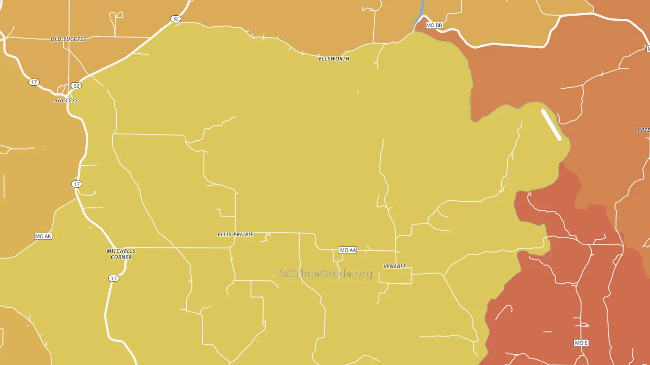 Ellis Prairie, MO Map of Burglary Rates