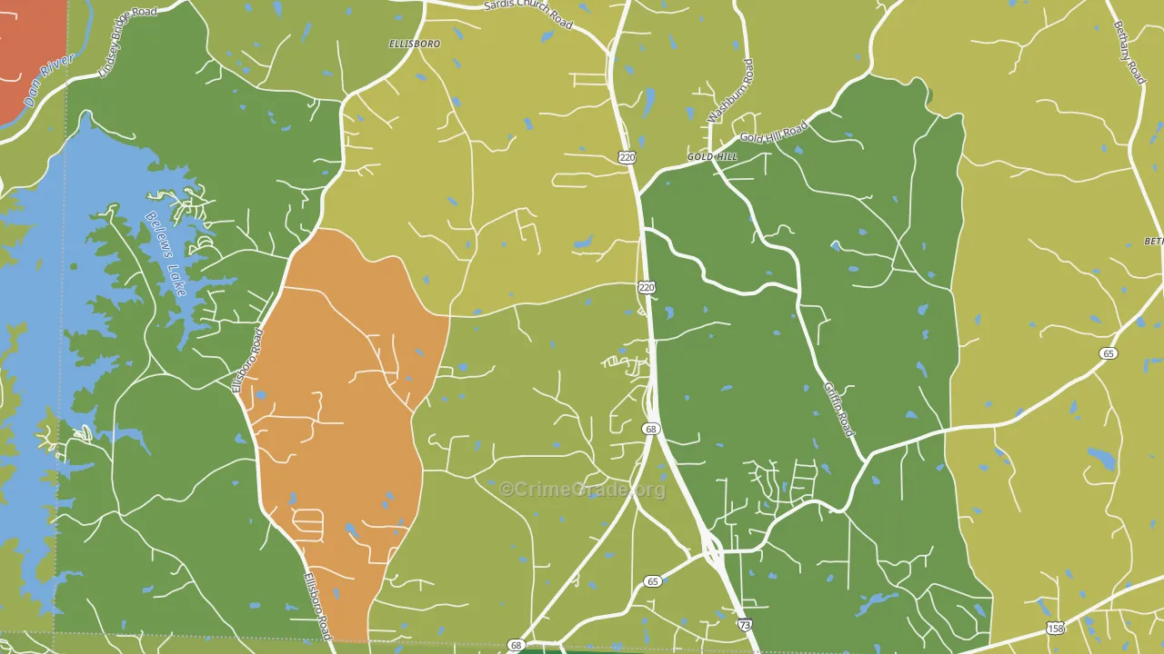 Ellisboro, NC Map of Burglary Rates