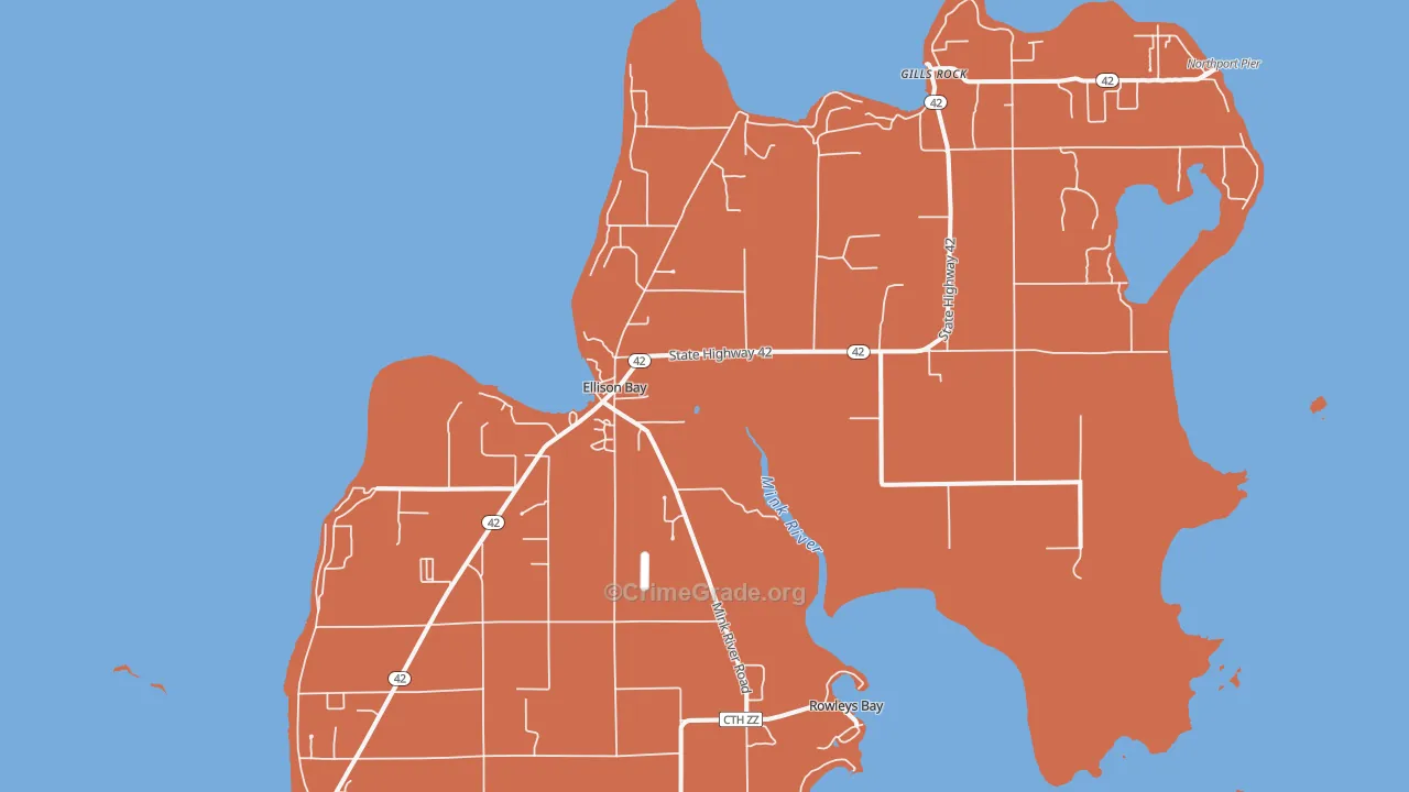 Ellison Bay, WI Map of Burglary Rates