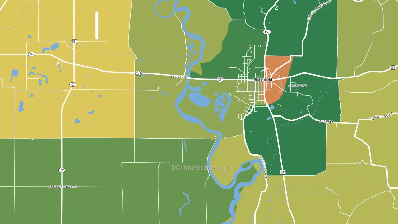 Elliston, IN Map of Burglary Rates