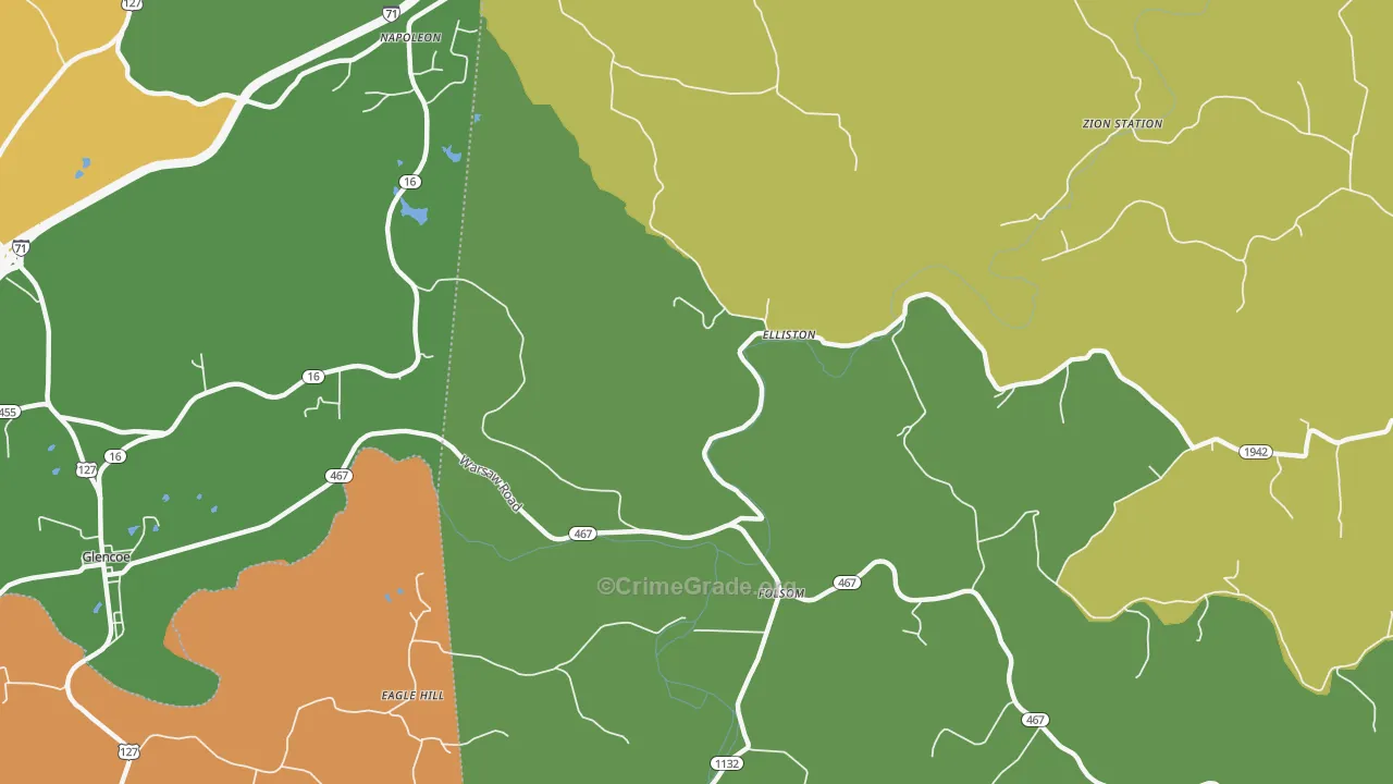 Elliston, KY Map of Burglary Rates