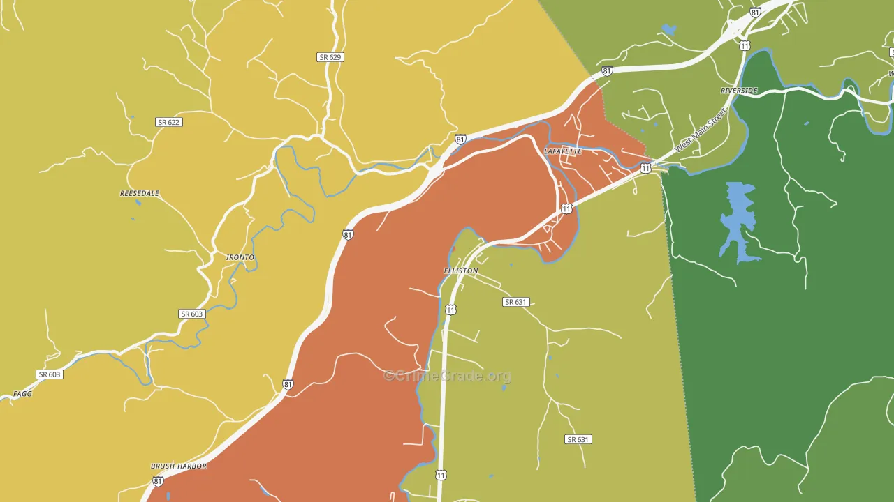Elliston, VA Map of Burglary Rates