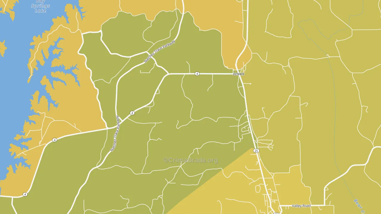 Ellistown, MS Map of Burglary Rates