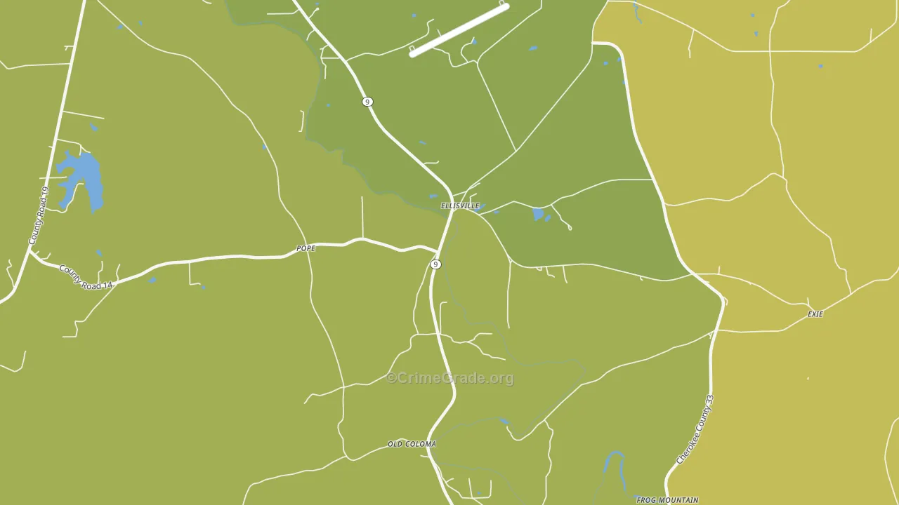 Ellisville, AL Map of Burglary Rates