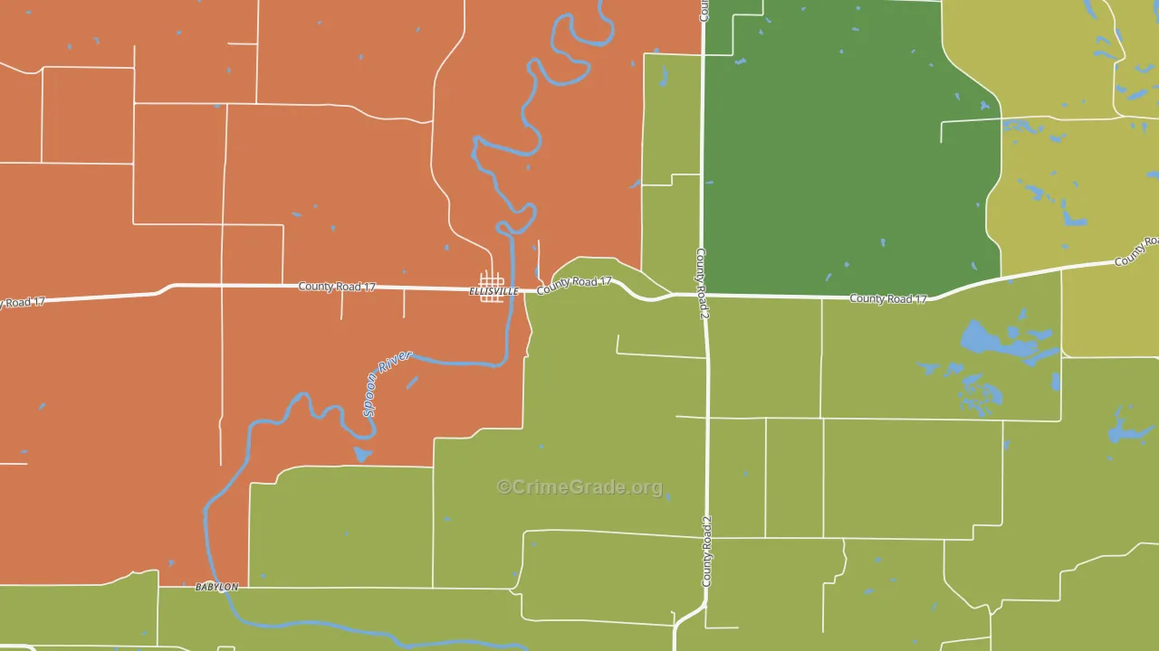 Ellisville, IL Map of Burglary Rates